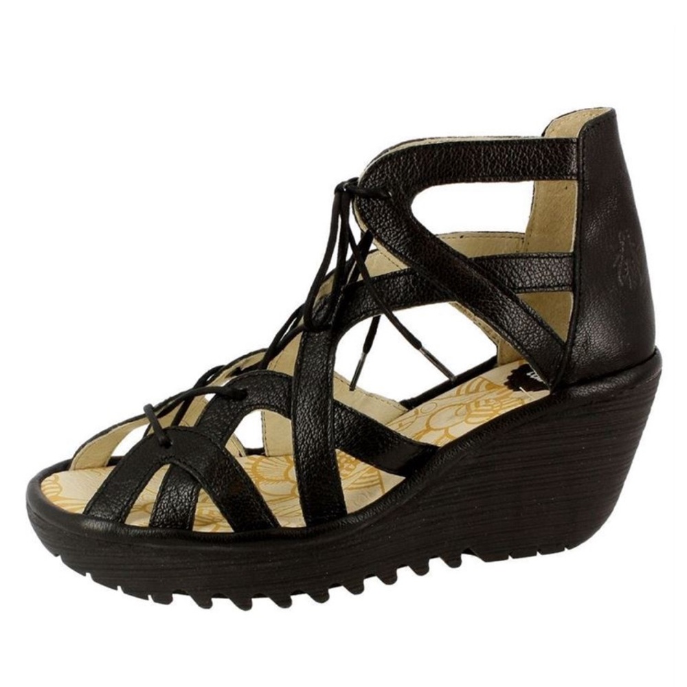 Women's Black Strappy Sandals Fly London Size EU 40 US 9